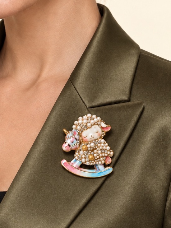 Anthropologie Jewelry - Dreamy Pearl Sheep Rocking Horse Dreamy Brooch